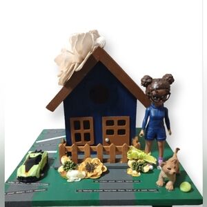 Carina's Handmade Wooden Artsy House Car and Dog for a Girl's Vanity Table Decor